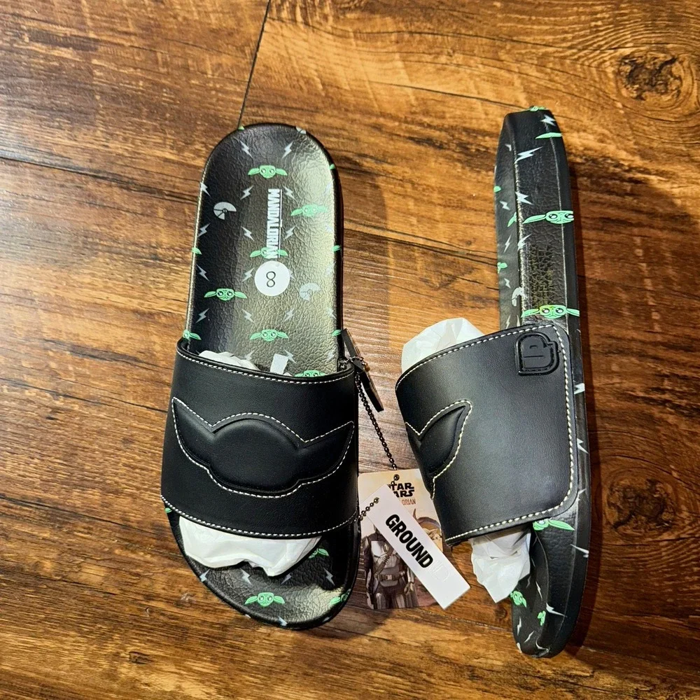 Ground Up Star Wars Mandalorian Grogu Men's Slide Sandals Black/Green US 8